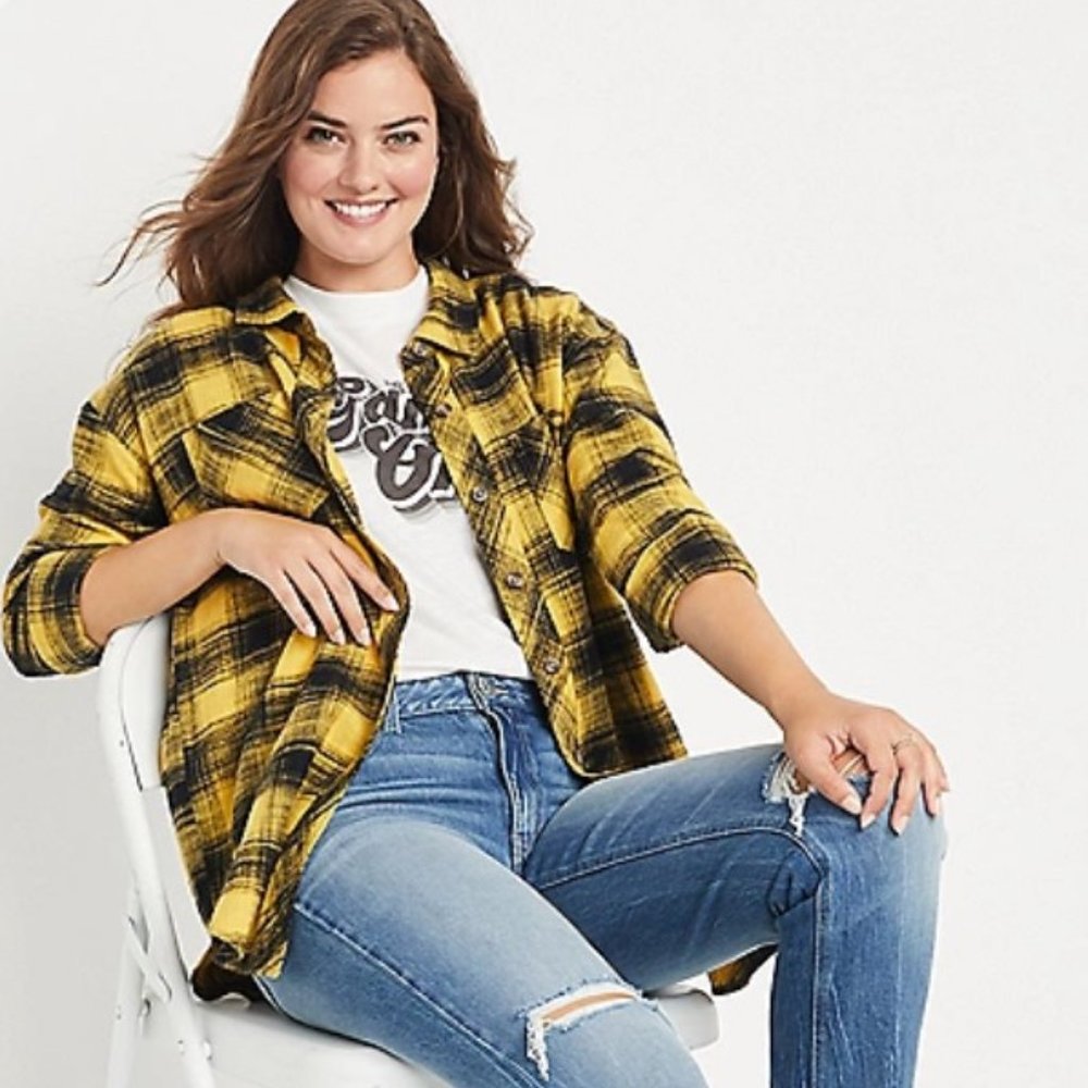 Maurices Yellow and Black Paid Flannel Shirt in Size 4x